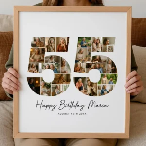 55th Birthday Photo Collage Template, Personalized Birthday Gift for Her, Women, Mom, Number Collage Family Gift, Birthday Gift, Canva - Image 6