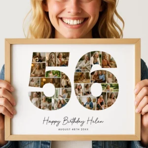56th Birthday Photo Collage Template, Personalized 56th Birthday Gift for Women, Mom, Number Collage Family Gift, Birthday Gift, Canva - Image 4