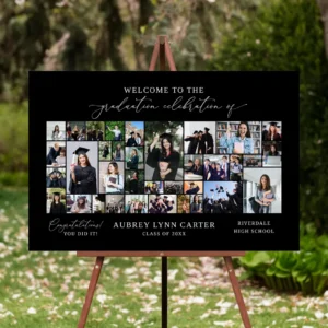 Black Graduation Photo Collage Class of 2026, Personalized Graduate Gift, Graduation Party Poster, Welcome Sign Template - Image 4