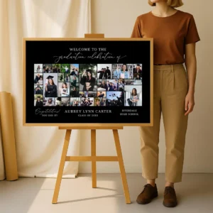 Black Graduation Photo Collage Class of 2026, Personalized Graduate Gift, Graduation Party Poster, Welcome Sign Template - Image 7