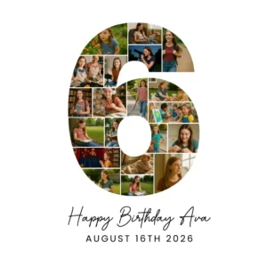 6th Birthday Photo Collage number 6 Canva template