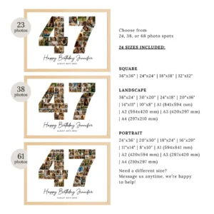 47th Birthday Photo Collage Template, Personalized Birthday Gift for Her, Women, Mom, Number Collage Family Gift, Birthday Gift, Canva - Image 5