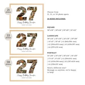 27th Birthday Photo Collage Template, Personalized 27th Birthday Gift for Her, Women, Number Collage Family Gift, Birthday Gift - Image 7