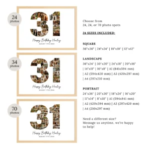 31st Birthday Photo Collage Template, Personalized Birthday Gift for Women, Number Collage, Family Gift, Birthday Gift, Canva - Image 7