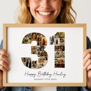31st Birthday Photo Collage Template, Personalized Birthday Gift for Women, Number Collage, Family Gift, Birthday Gift, Canva - Image 8