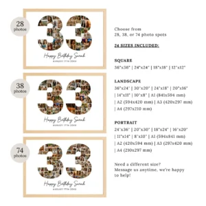 33th Birthday Photo Collage Template, Personalized Birthday Gift for Women, Number Collage, Family Gift, Birthday Gift, Canva - Image 6