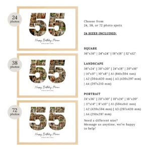 55th Birthday Photo Collage Template, Personalized Birthday Gift for Her, Women, Mom, Number Collage Family Gift, Birthday Gift, Canva - Image 7