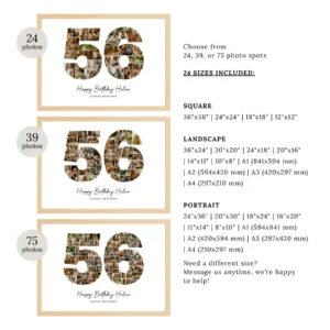 56th Birthday Photo Collage Template, Personalized 56th Birthday Gift for Women, Mom, Number Collage Family Gift, Birthday Gift, Canva - Image 8