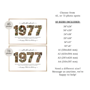 Editable 1977 Photo Collage Birthday Template, 49th Birthday Number Collage, Personalized Year Photo Poster, Canva Digital Download - Image 3
