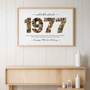 Editable 1977 Photo Collage Birthday Template, 49th Birthday Number Collage, Personalized Year Photo Poster, Canva Digital Download - Image 6