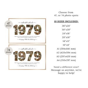 Alternative view of 1979 Photo Collage Birthday Template, 47th Birthday Number Poster, Personalized Year Photo Display, Editable Canva Digital Download