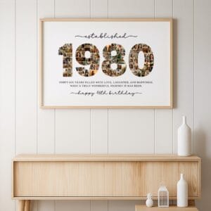 Editable 1980 Photo Collage Template, 46th Birthday Number Collage, Personalized Year Photo Poster, Canva Digital Download - Image 3
