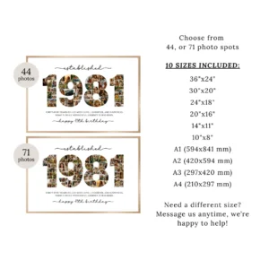 Alternative view of 1981 Photo Collage Template, 45th Birthday Number Collage, Personalized Year Photo Poster, Editable Canva Digital Download