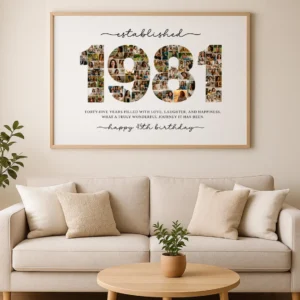 1981 Photo Collage Template, 45th Birthday Number Collage, Personalized Year Photo Poster, Editable Canva Digital Download - Image 4