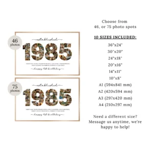 Alternative view of 41st Birthday Photo Collage 1985, Editable Year Number Template, Personalized Birthday Poster, Custom Canva Digital Download