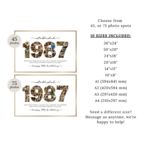Alternative view of 1987 Photo Collage Template, 39th Birthday Number Collage, Editable Canva Photo Poster, Personalized Year Memory Gift