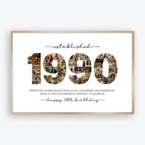 1990 photo collage template for 36th birthday editable in Canva