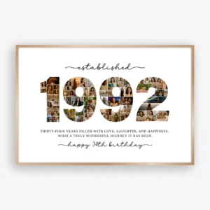 1992 photo collage template for 34th birthday editable in Canva