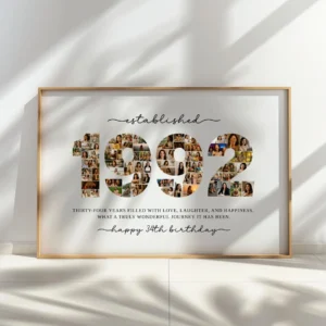 Alternative view of Editable 1992 Photo Collage Template, 34th Birthday Number Collage Print, Personalized Year Photo Poster, Canva Digital Download