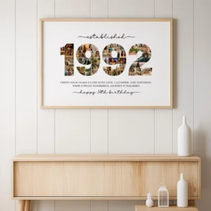 Editable 1992 Photo Collage Template, 34th Birthday Number Collage Print, Personalized Year Photo Poster, Canva Digital Download - Image 4