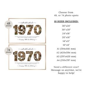 Editable 1970 Photo Collage Template, 56th Birthday Number Collage, Personalized Canva Poster - Image 8