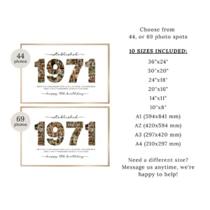 Editable 1971 Photo Collage Template, 55th Birthday Number Collage, Personalized Canva Poster - Image 8