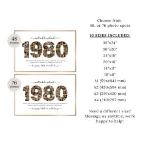Editable 1980 Photo Collage Template, 46th Birthday Number Collage, Personalized Year Photo Poster, Canva Digital Download - Image 4