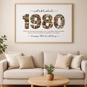 Editable 1980 Photo Collage Template, 46th Birthday Number Collage, Personalized Year Photo Poster, Canva Digital Download - Image 6