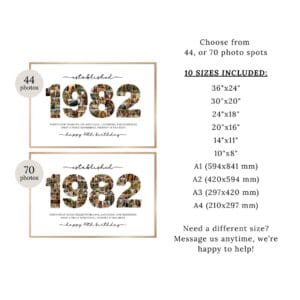 1982 Photo Collage Template, 44th Birthday Number Collage, Personalized Year Photo Poster, Editable Canva Digital Download - Image 4