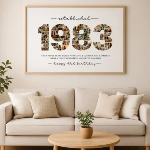 1983 Photo Collage Template, 43rd Birthday Number Collage, Personalized Year Photo Poster, Editable Canva Digital Download - Image 7