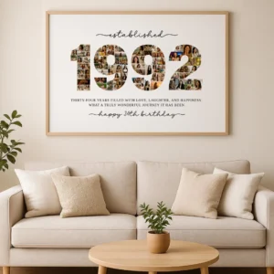 Editable 1992 Photo Collage Template, 34th Birthday Number Collage Print, Personalized Year Photo Poster, Canva Digital Download - Image 7