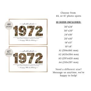 54th birthday 1972 photo memory poster