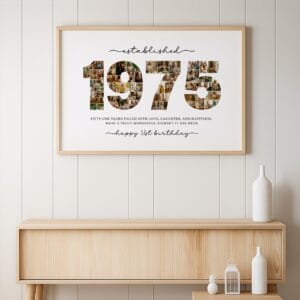 1975 year photo collage editable Canva template