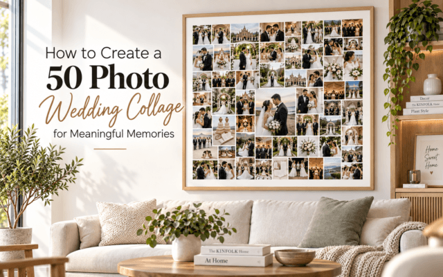 50 Photo Wedding Collage Template with elegant photo layout design for meaningful wedding memories and personalized keepsake display.