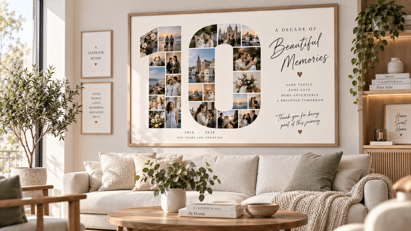 Professional photo collage design with organized photo layouts and creative memory display