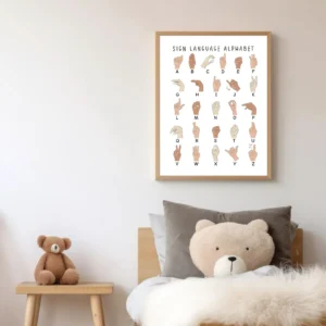 ASL educational poster for homeschool Alphabet learning wall decor