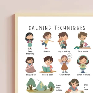 Printable calming techniques wall art for preschool