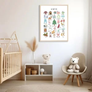 Printable winter alphabet poster for preschool