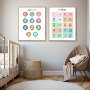 Educational counting poster with colorful rainbow numbers