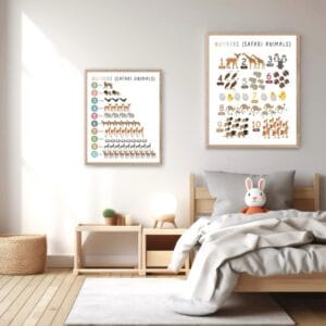 Educational animal counting print for nursery and playroom