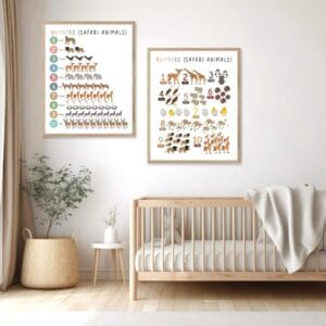 African savannah animals numbers poster for early learning