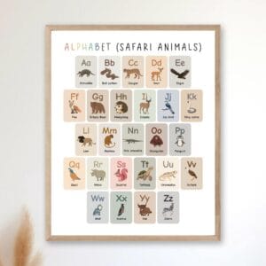 African animal alphabet wall art for children's learning space