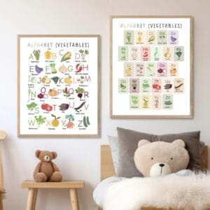 Colorful vegetable ABC wall art for playroom decor