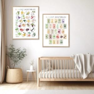 Educational alphabet poster with vegetable illustrations