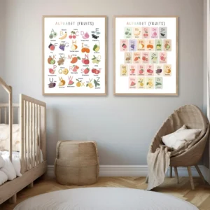 Printable fruit alphabet wall art for playroom decor