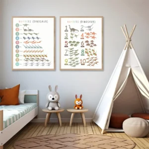 Dinosaur nursery print with counting numbers for children