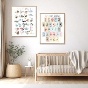 Marine animals alphabet wall art for children's playroom