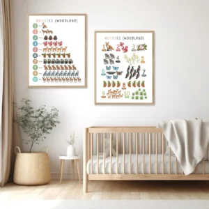 Woodland counting poster for nursery and kids room decor