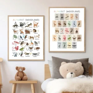 Woodland animals alphabet wall art for kids playroom