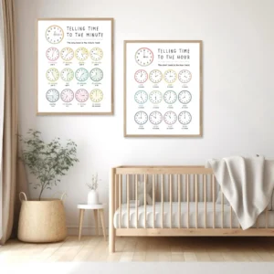 Kids clock learning wall art for preschool classroom